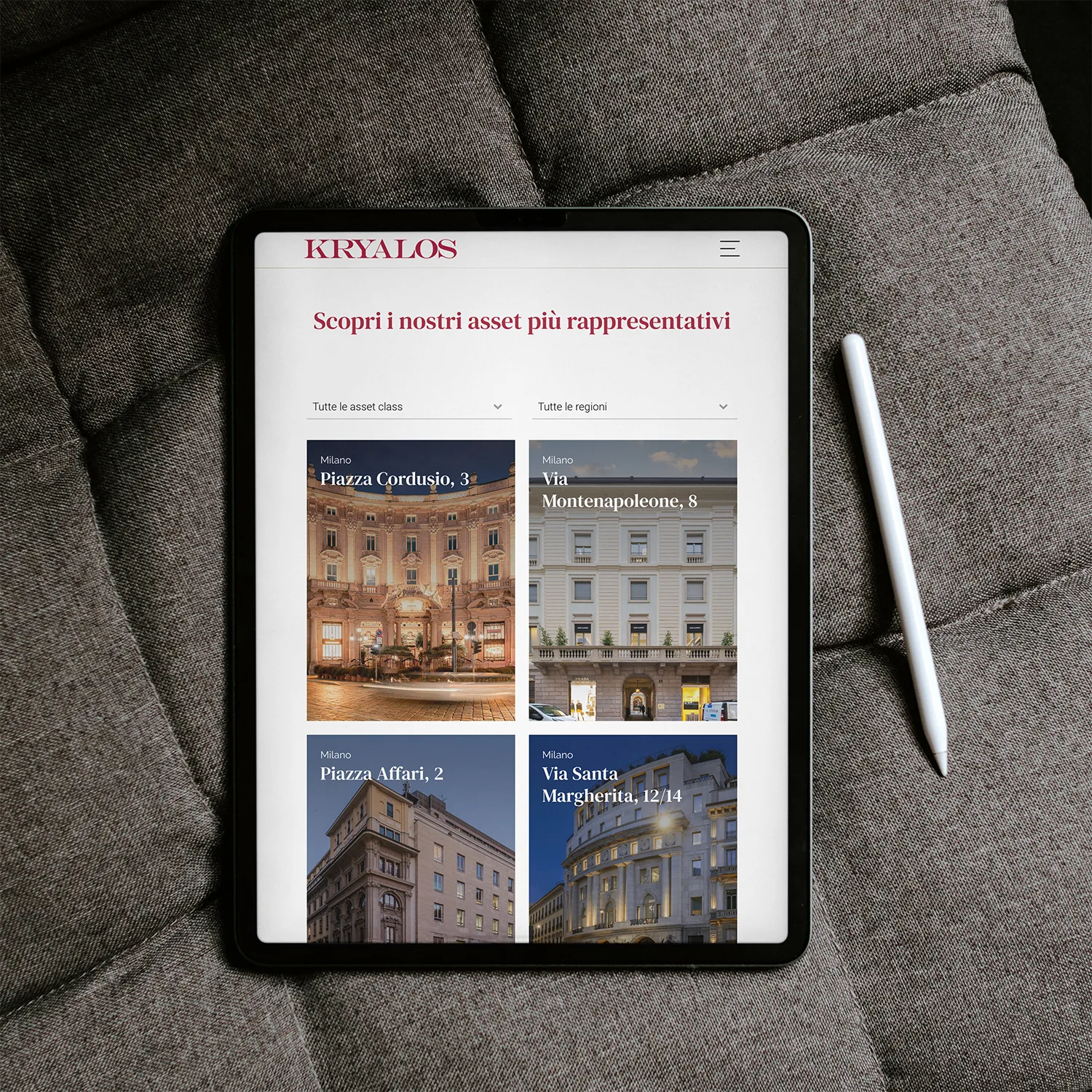 Il sito di Kryalos Sgr come appare su iPad