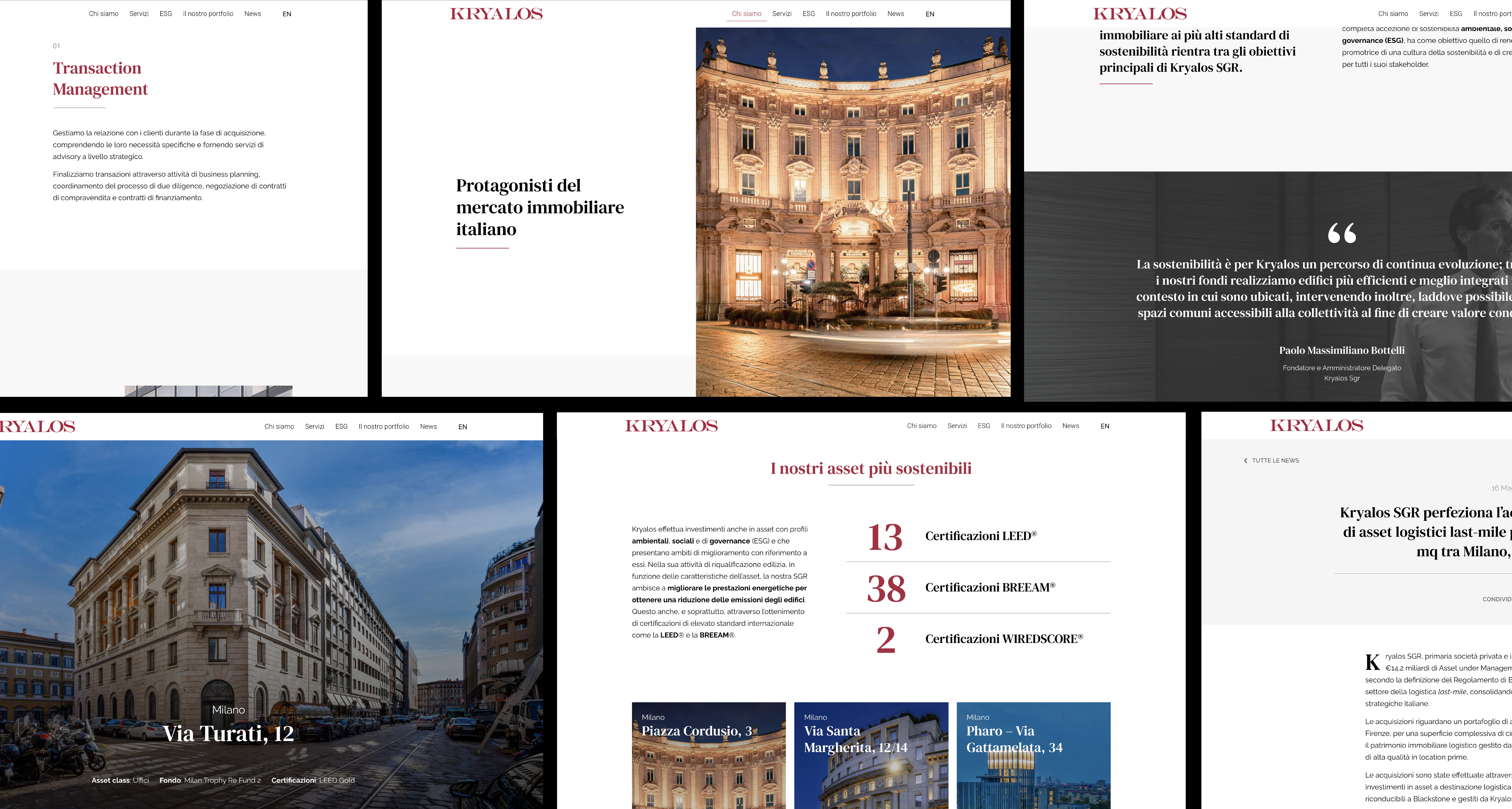 Pagine tratte dal sito web di Kryalos Sgr sviluppato dalla agenzia di comunicazione UDB Studio.